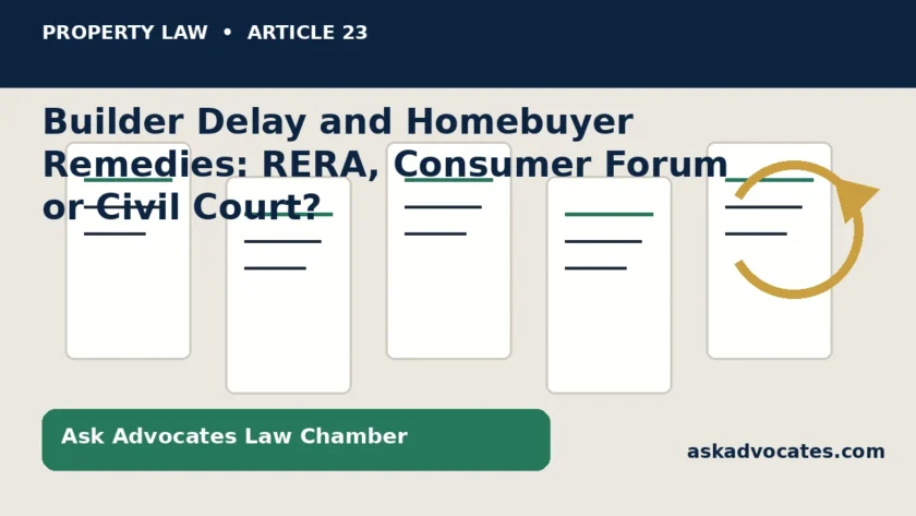 Featured image for the guide to builder delay and homebuyer remedies under RERA, consumer law and civil law